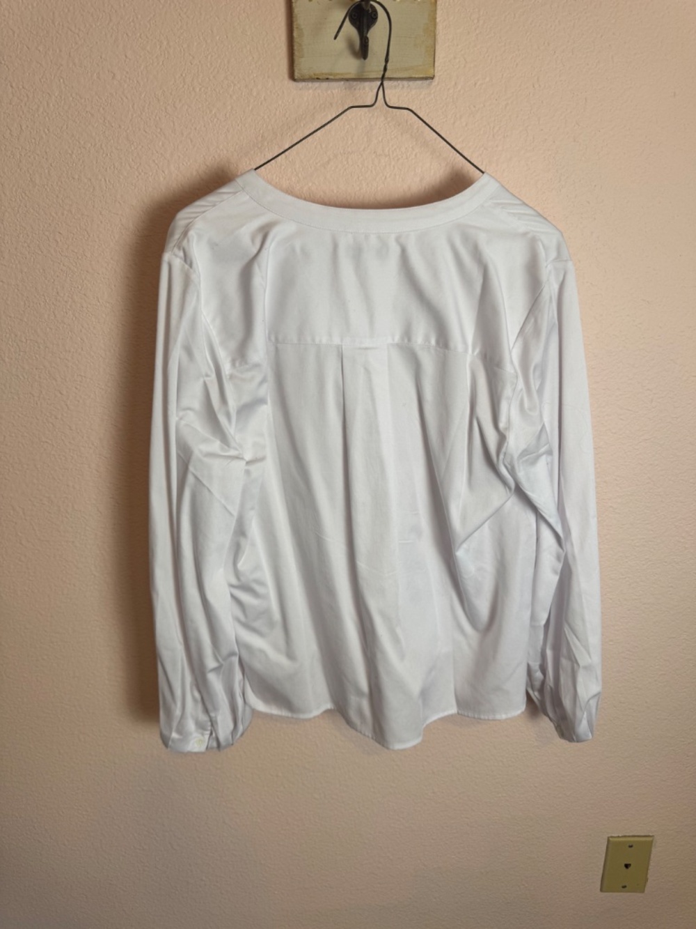 Clean Girl Minimalist Cotton Poplin Madewell V-Neck Long-Sleeve Top White LG NWT - Picture 3 of 7